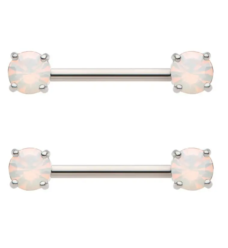 White Opalite Prong Stainless Steel Nipple Barbell