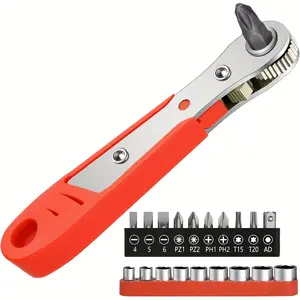 20 PCS Mini Ratchet Wrench Screwdriver Bit Set, 20 PCS Ratchet Screwdriver Set 1/4 Ultra Low Profile Micro Socket Set, High Torque Offset Reversible Screwdriver,w/Phillips, Hex for Tight Space Durable Chrome Vanadium Screwdriver Set