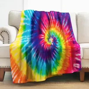 Rainbow Blanket Gifts Red Blue Yellow Spiral Tie Dye Design Decoration for Home Bedroom Living Room Lounge Car, Soft Fluffy Lightweight Throw Blankets Colorful