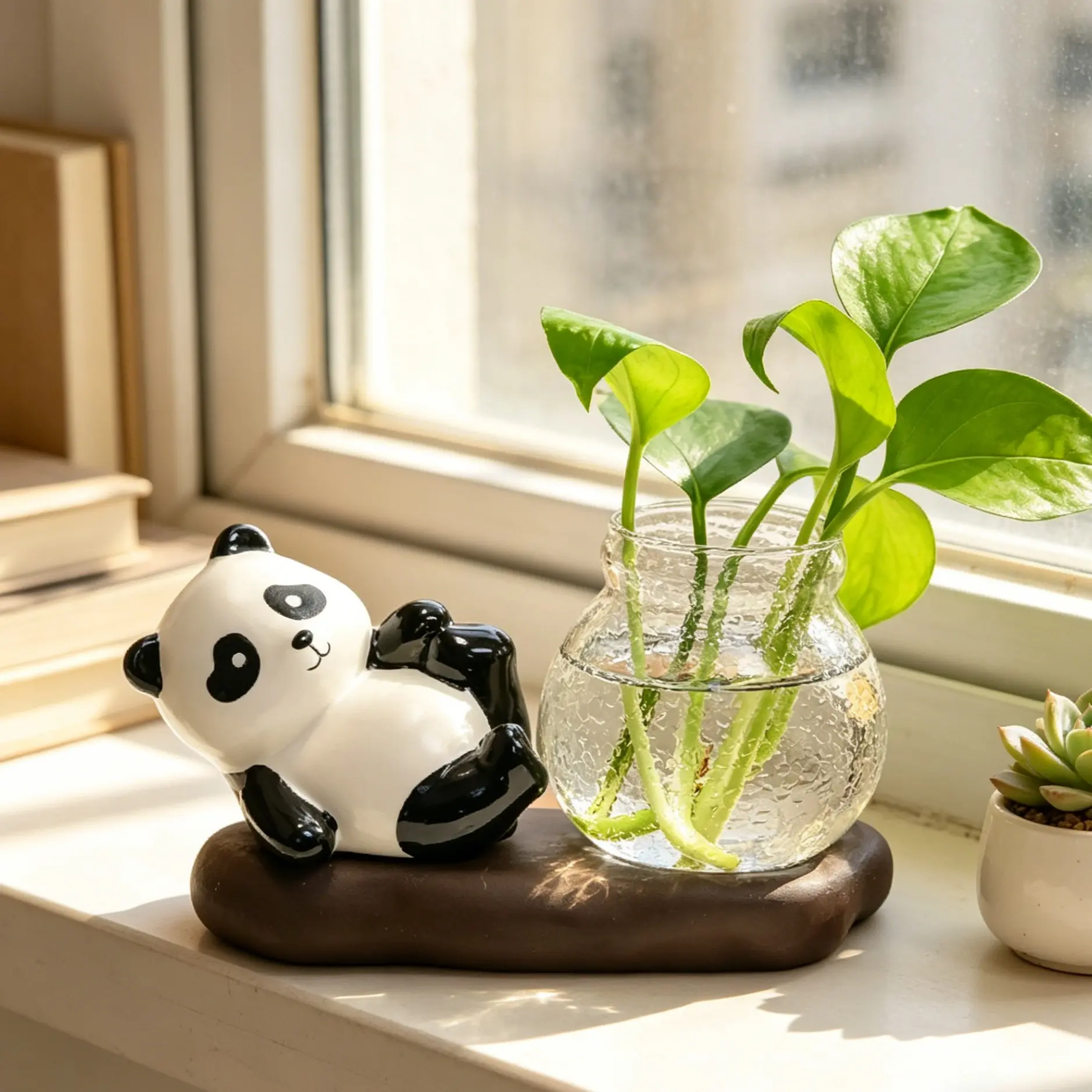Panda Hydroponic Ornament: A desktop accent, Decor Figurine, Home Decor Ornament, Ornaments Decor, featuring easy assembly. Perfect for desks and windowsills, hotels and guesthouses, adding a splash of color to any festive occasion