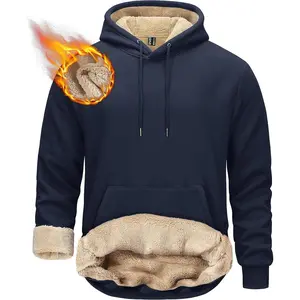 Men's Pullover Hoodie Thick Sherpa Lined Kangaroo Pocket Winter Windproof Warm Fleece Hoodie Athletic Sweatshirts