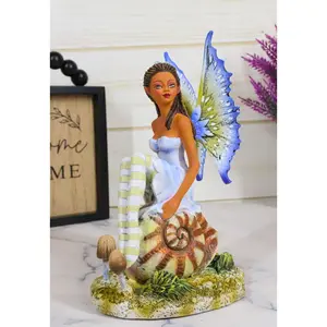 Amy Brown Fantasy Little Fae Ebony Fairy Sitting On Helix Snail Figurine