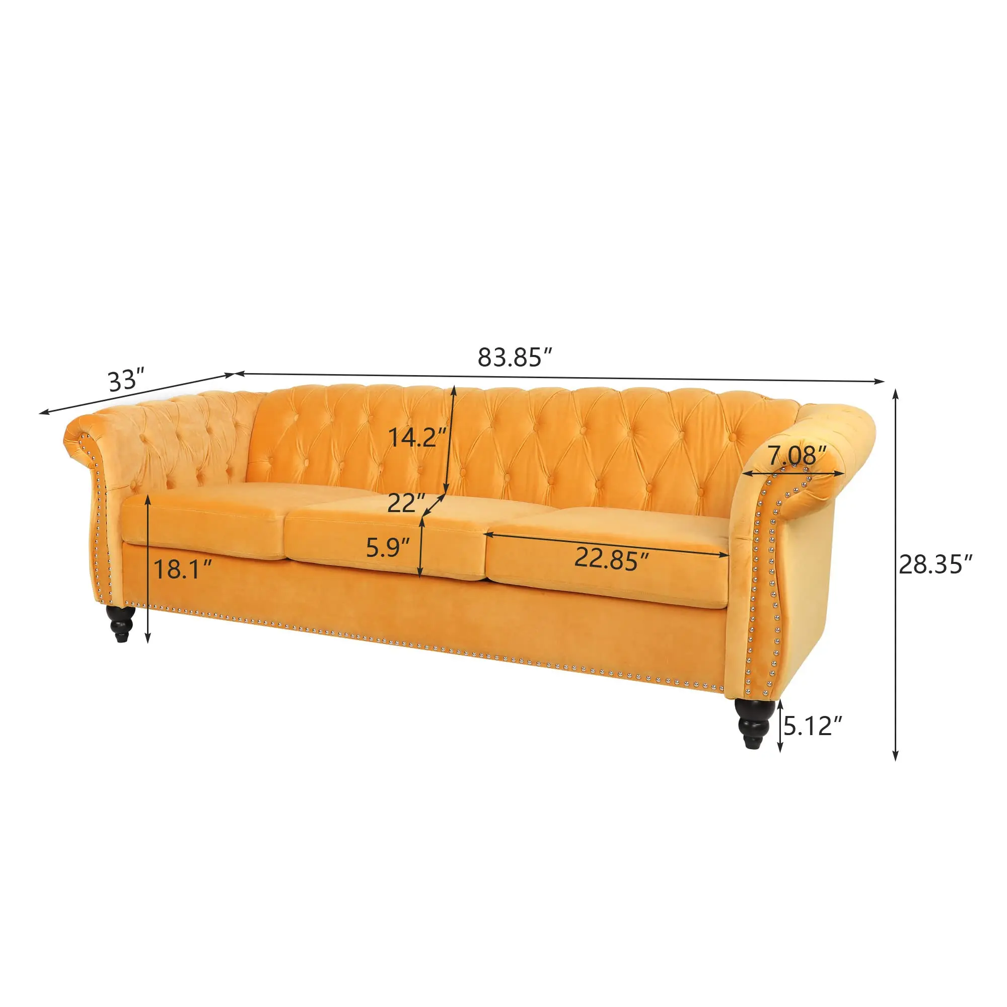 Yellow Velvet 3 Seater Tufted Sofa