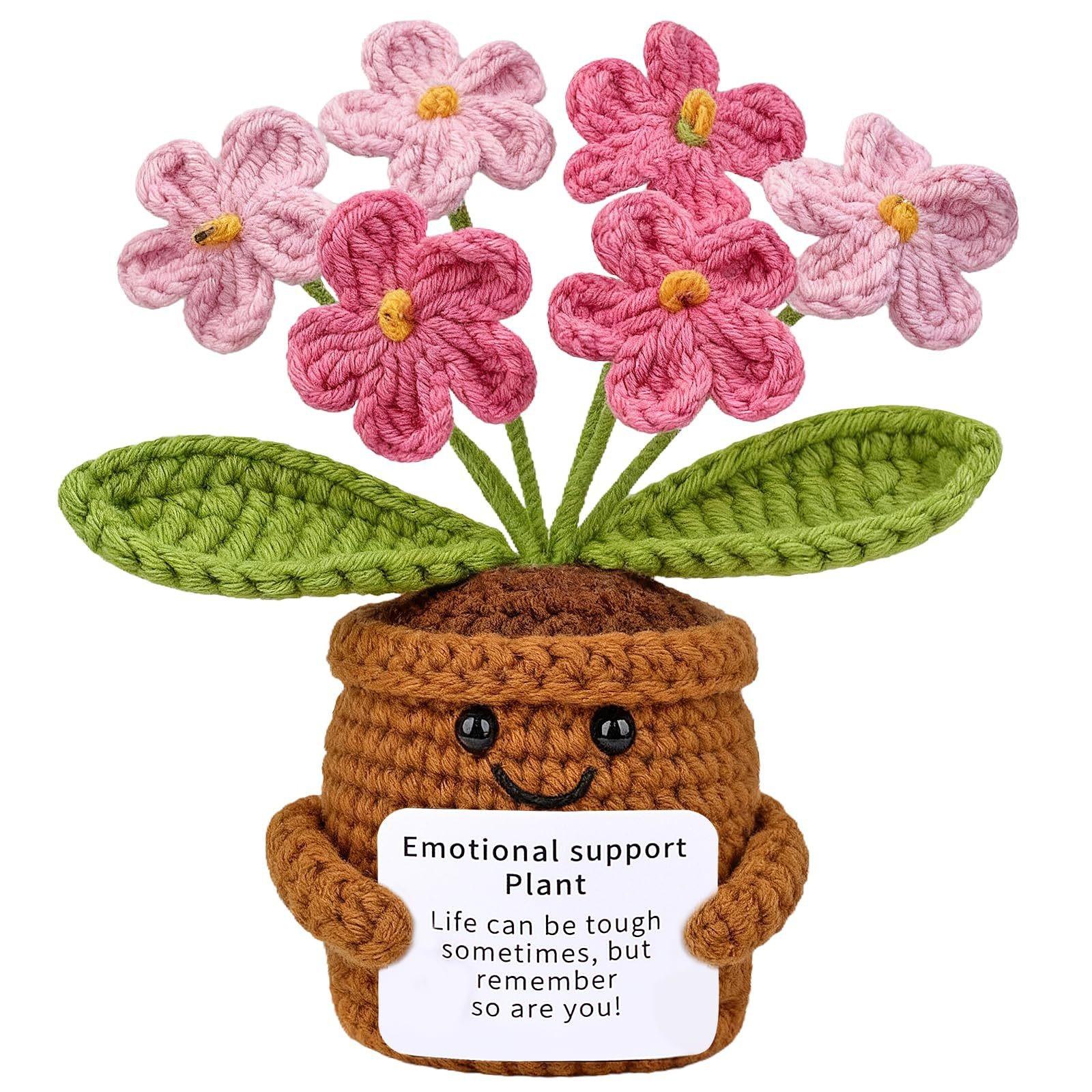 Handmade Crochet Artificial Potted Flowers - Decorative Home Accessory with Shipping Included, Cute Girly Gift for Best Friend Birthday, GF Gift for Desktop Ornament