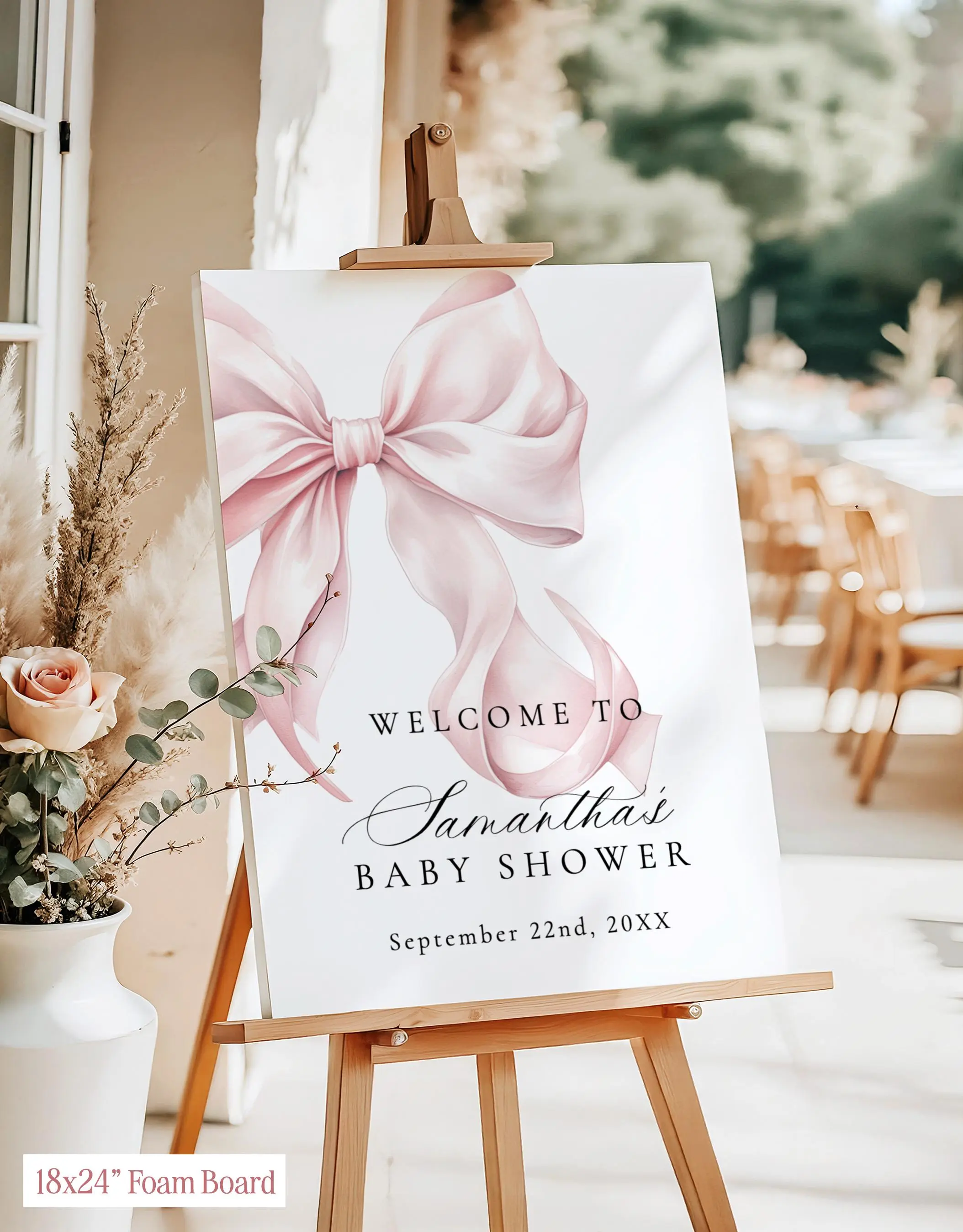 Personalized Pink Bow Baby Shower Welcome Sign, Custom Name Foam Board Sign | 18x24 & 24x36 | Printed & Shipped, No DIY