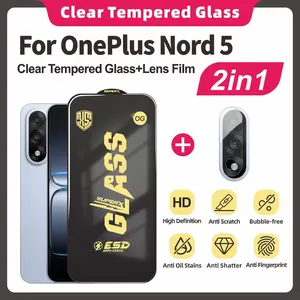 2-In-1 Screen Protector Set for Oneplus Nord 5, Full Coverage HD Tempered Glass + Lens Film, Anti-Static, Anti-Fingerprint, Easy Install