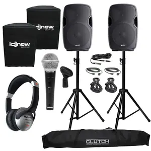 (2) Gemini AS-1500BLU Active Speakers with 15" Woofers & USB/SD/Bluetooth MP3 Players Plus Package
