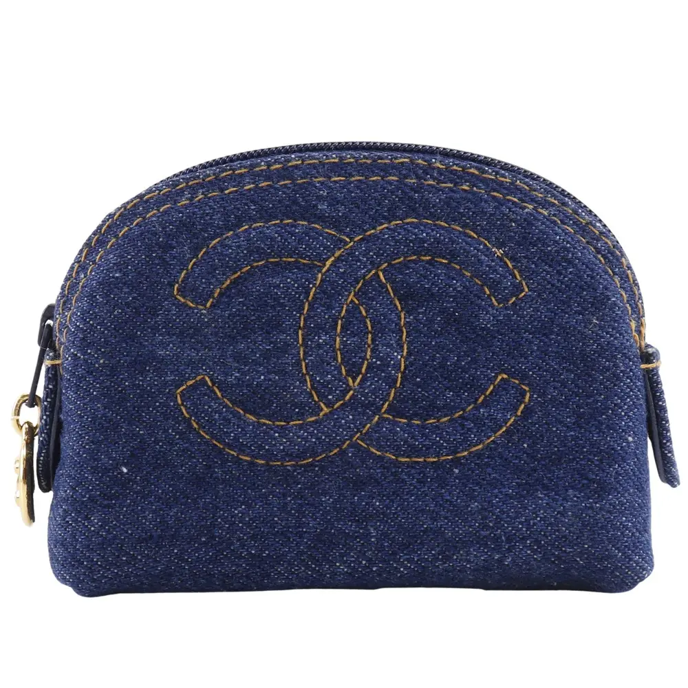 Pre-owned CHANEL Denim Small Leather Goods Coco Mark Pouch