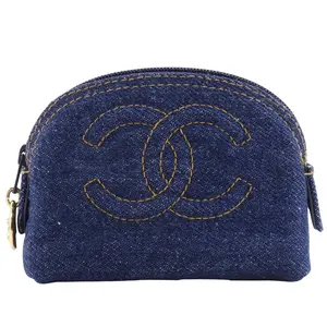 Pre-owned CHANEL Denim Small Leather Goods Coco Mark Pouch
