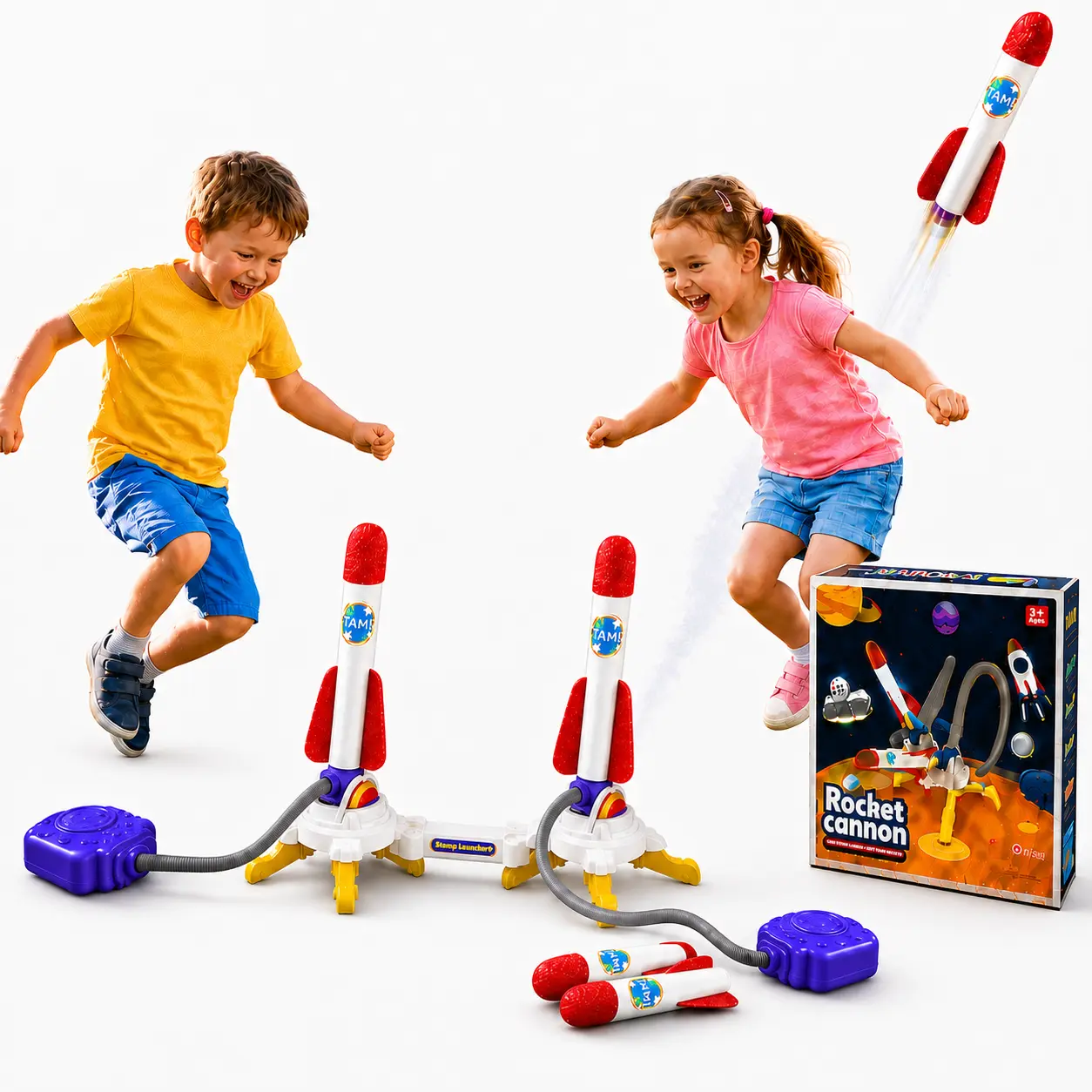 Unisex Foot-Pumped Glow Rocket Launcher Toy for Age 3+ Kids - Screen-Free, Stomp Light-Up Foam Flying Outdoor Sports Toy, Backyard Play Birthday Gift