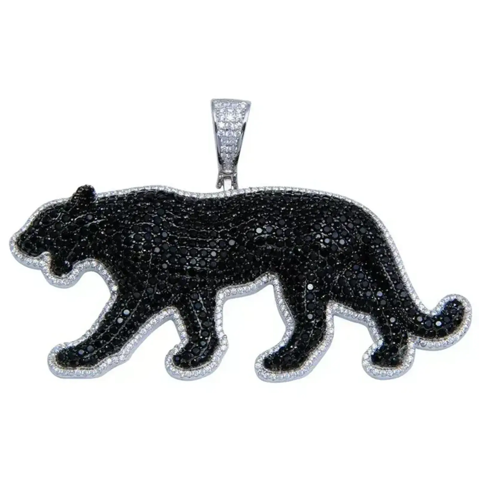 925 Sterling Silver Rhodium-Plated Black Panther Pendant with Cubic Zirconia, Plated Silver Necklaces & Pendants, Cubic Zirconia Necklace