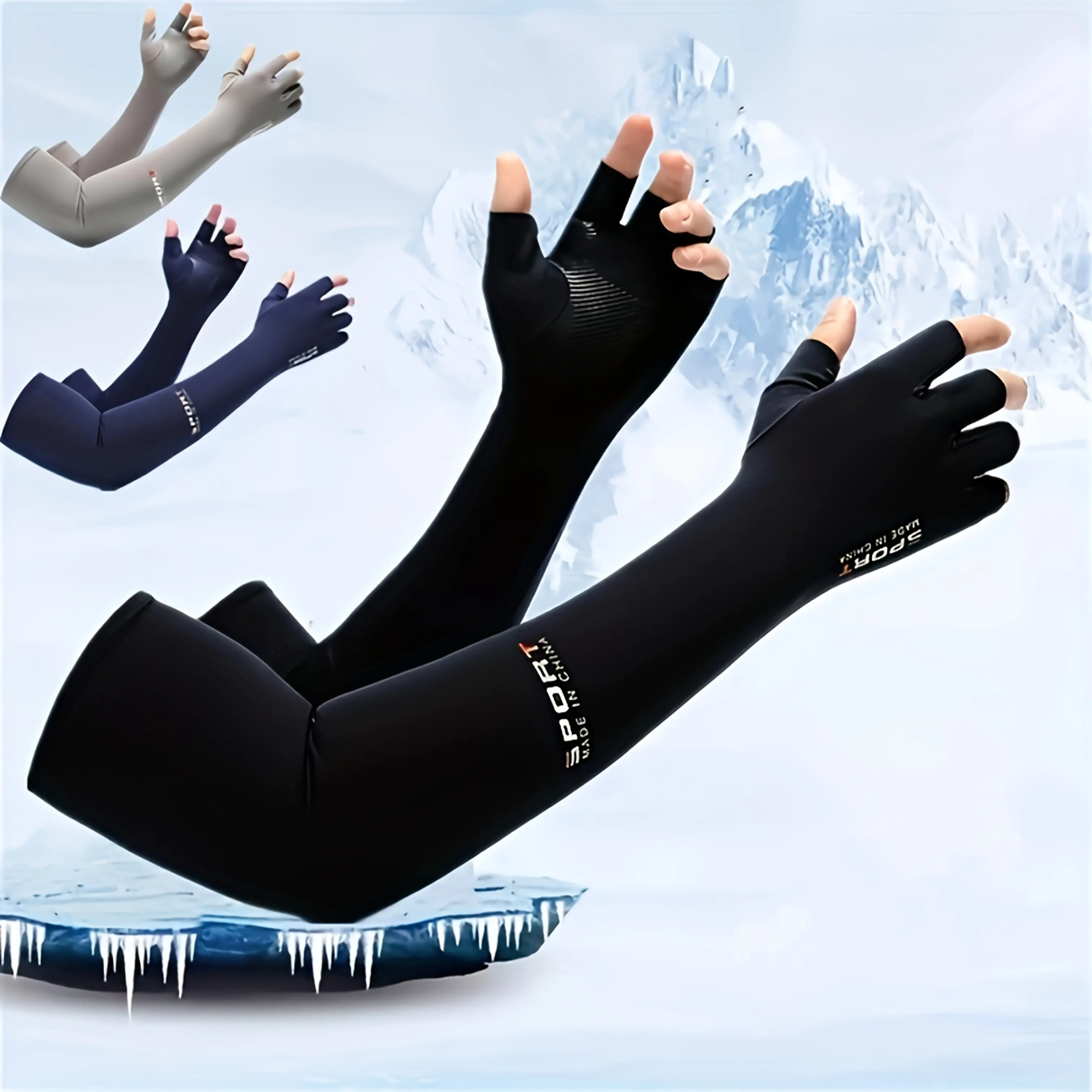 1pair/2pairs Cooling Sports Half Finger Gloves with Arm Sleeves,Ice Silk Cooling Fabric, Sweat Wicking Lightweight Workout Gear for Men Women,for Hiking Running Motorcycle Summer Sports