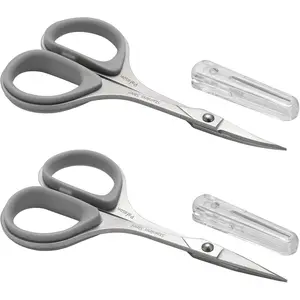 High Precision Manicure Scissor Set, 2 PC Multi-Purpose Curved and Straight Cuticle Beauty Grooming Tool for Eyelash, Eyebrow Nail Dry Skin,Stainless Steel, Safety Cases