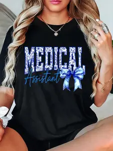 100% Cotton Unisex Retro Medical Assistant Floral Blue Coquette Bow Mothers Day T-Shirt
