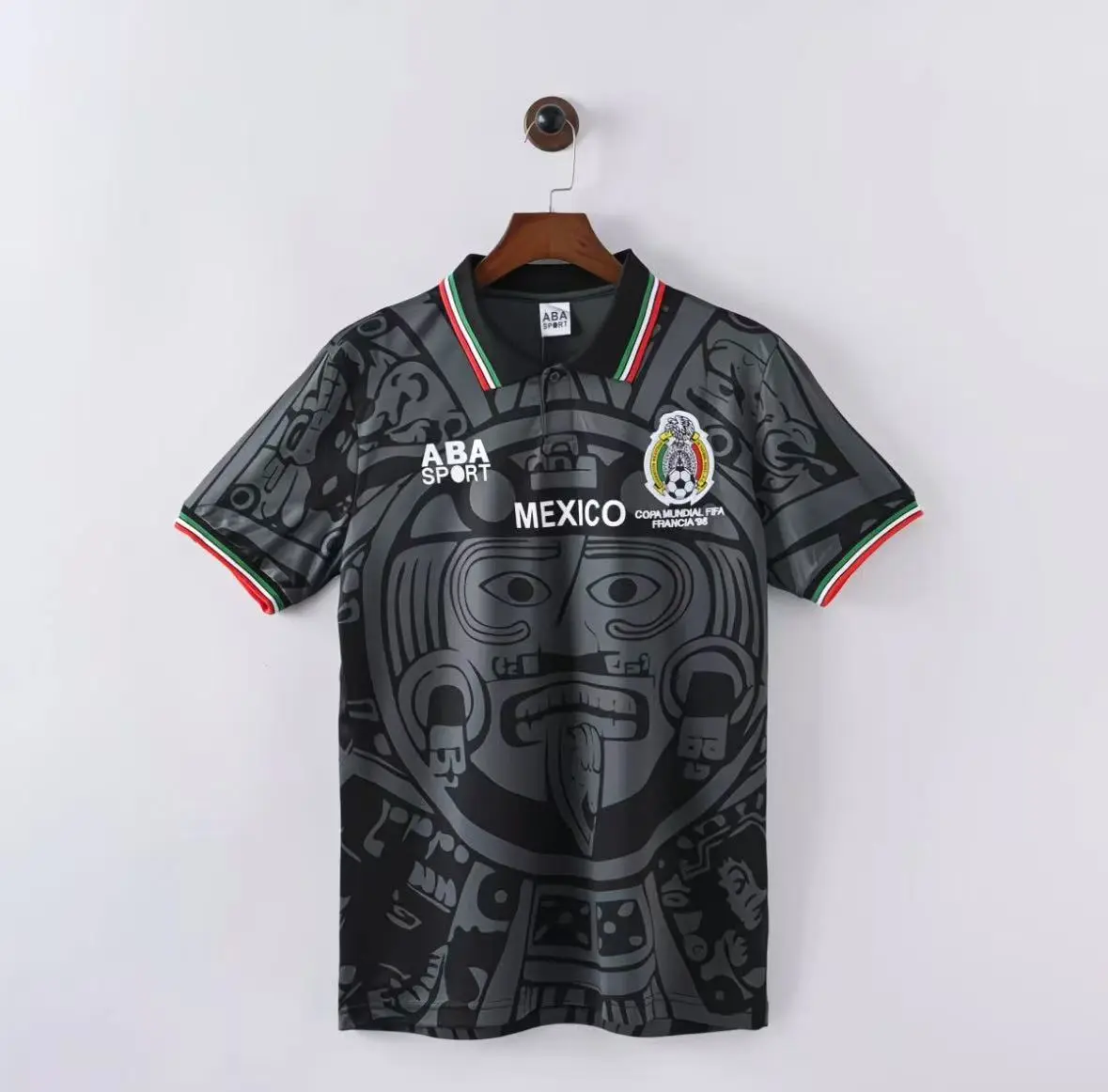 ABA Sport 1998 Mexico First Away Black Classic Concept Edition Commemorative Fan Soccer Jersey with Embroidered Team Badge