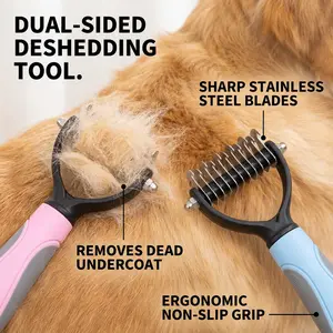 Double Sided Pet Knotting Comb Pet Knotter Dog Grooming Brush Shedding Hair Remover Tool Cat Dog Undercoat Rake Deshedding Brush Pet Hair Removal Comb Pet Grooming Supplies for Long Short Haired Dogs Cats Pets