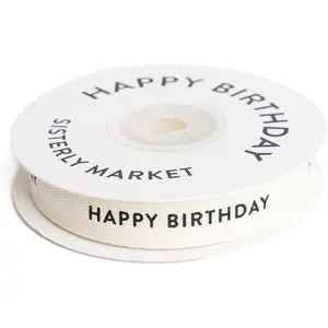 Custom Herringbone  Ribbon,  5/8 Inch  Ribbon with Happy Birthday Printed Phrase, 10 Yards