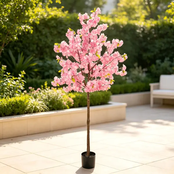 Artificial Cherry Blossom Tree 5ft Pink, Romantic Lifelike Faux Cherry Tree with Planter, Realistic Fake Floral Tree for Indoor Outdoor Home Porch Bridal Shower Wedding Decor sohochic
