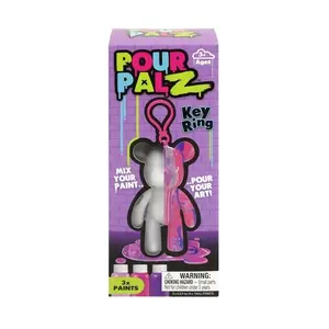 Pour Palz Mini Paint Bear Keyring 3.2" Purple DIY Paint & Craft Kit for Ages 5+ Creative Art Activity with 3 Non-Toxic Acrylic Paints and Mixing Cup