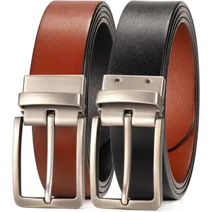 Two-in-One Reversible Leather Belt,100% Italian Full Grain Real Solid Leather Dress Casual Belt