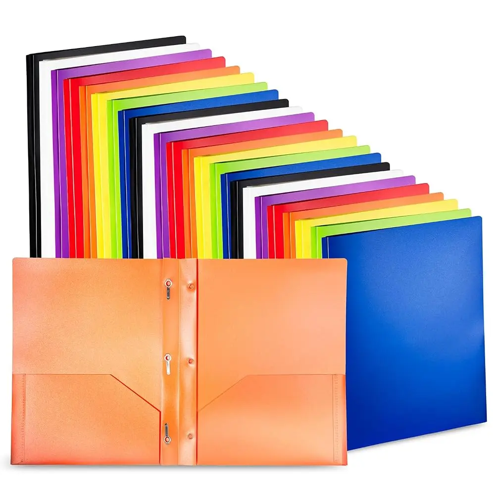 Manaloom 2 Pocket Folders with Prongs 24 Pack Multicolor Heavy Duty Durable Poly Letter Size
