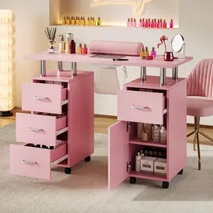 Garvee Nail Tech Desk w/Electric Dust Collector, Soft Cushion, Mobile Nail Table Salon Station w/Lockable Universal Mute Wheels for Makeup Spa Beauty Salon Station