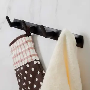 4 Hooks Matte Black Wall Bathroom Towel Hooks Mount Stainless Steel Heavy Duty Shower Wall Coat Rack Hooks Rail Decorative Bath Hooks for Hangin,Hats Hook Kitchen Towel Wall Hook Rack for Hanging
