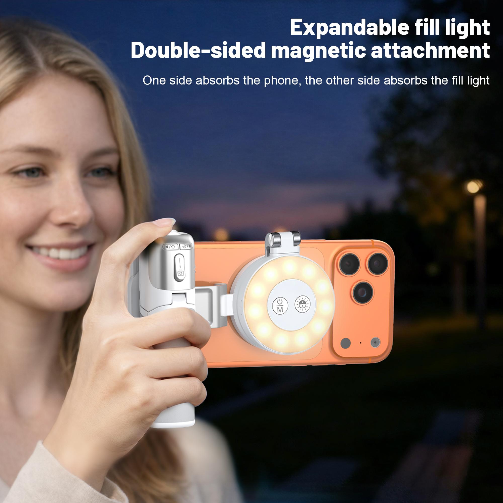 JOYYE Upgrated 6-in-1 Magnetic Selfie Stick Tripod with Remote Adjustable Zoom, Magnetic Phone Holder & Stabilizer, Extendable 180° Rotation, 3 Magnetic Rings, Compatible with Fill Light For Vlog Live Photo