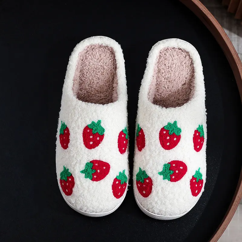 Unisex Winter Cotton Slippers With Lovely Fruit & Floral Pattern, Comfortable Versatile Casual Indoor Home Footwear