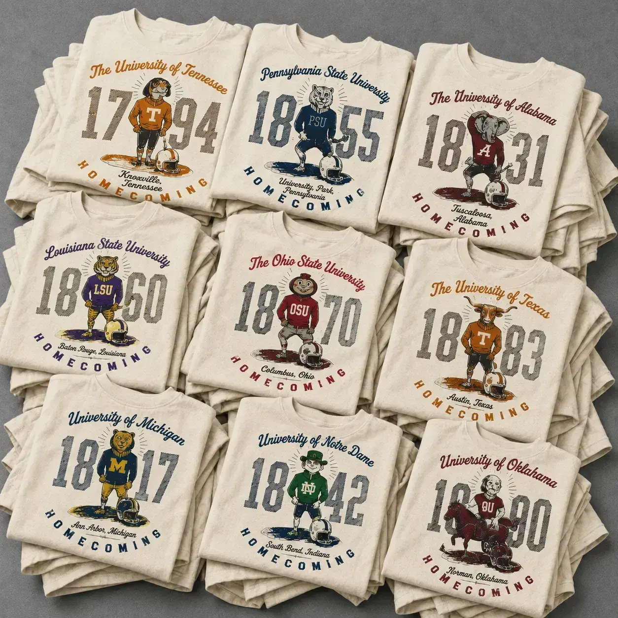[Free Ship] Vintage University Logo Graphic T Shirt Retro College Football Tee Distressed Campus Spirit Shirt Classic Collegiate Fan Apparel Game Day Gift Alumni Unisex Vintage Tee for Men Women