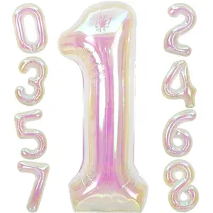 40inch transparent Iridescent Large Foil Number Balloons for Wedding Engagement Happy 1st Birthday Party Decorations Supplies