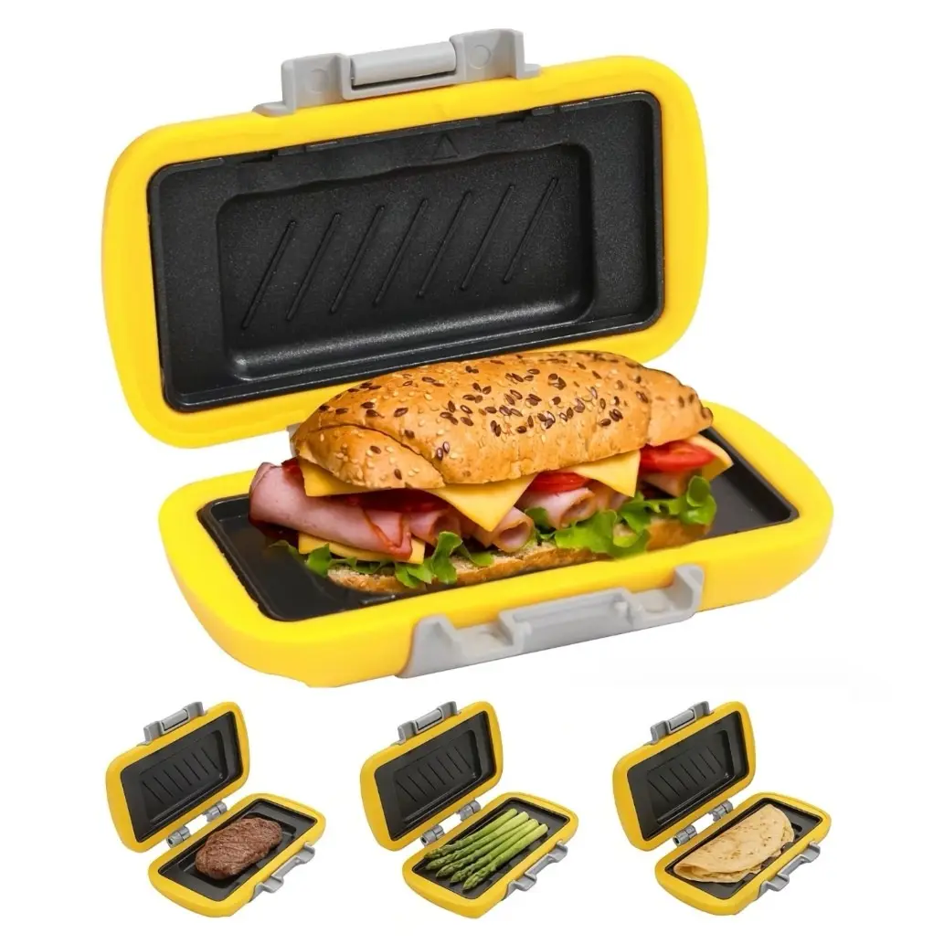Mini Hot Dog Box Microwave Grill Plate Detachable Non-Stick Sandwich Maker, Ideal for Home Office Travel, Easy Clean, Portable Grill