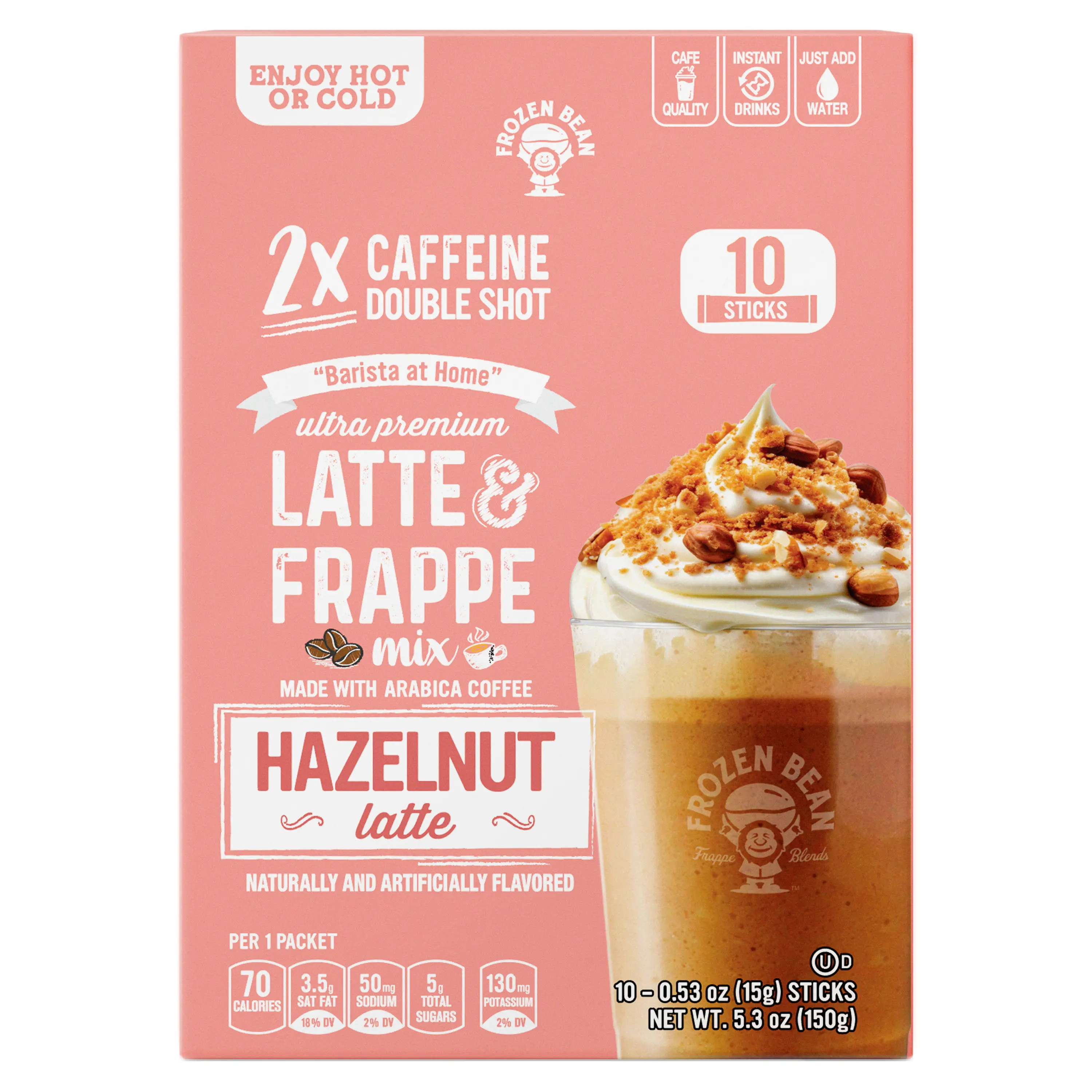 The Frozen Bean Hazelnut Frappe & Latte Instant Mix (10 Sticks - Carton)