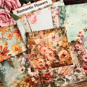 12sheets Vintage Floral Large Size Self-adhesive Scrapbook Background Sticker, Flower Stickers, Arts Crafts Decals, for Background Pad, Scrapbooking Supplies, DIY Crafts, Collage Decoration, Scrapbook Artists, Collecting and Gifting, Journal Enthusiasts