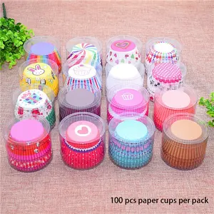 High-Temperature Resistant Oil-Proof Muffin Baking Cupcake Liners, 1 Pack/2 Packs/4 Packs, 100 Cups Per Pack, Random Colors