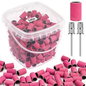 Sanding Bands for Nail Drill 240 Grit Extreme Fine Nail Sanding Bands 200Pcs Pink Professional Sanding Bands and 2Pcs Nail Drill Bits for Manicures and Pedicure ,Gel Nail Art, Nail Care