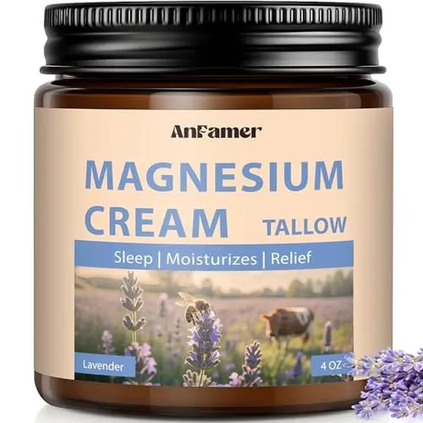 Magnesium Cream for Sleep, Tallow Based Magnesium Lotion and Leg Cramps, Muscle Relaxation, Nighttime Deep Hydration with Shea Butter Jojoba & Vitamin E for Skin Care, Safe for Kids(Lavender)