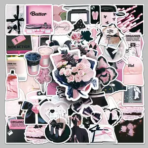 Pink Theme Sticker, 52pcs/set Waterproof Decorative Sticker, DIY Decals for Water Bottle, Laptop, Phone Case, Scrapbooking, Journal Making, Shockproof