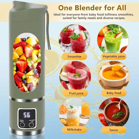 Portable Blender Electric USB-C, 450ML Personal Juicer for Shakes and Smoothies, 12 Blades, 1500mAh Rechargeable, BPA Free, 18oz Small Blender with Leakproof Lid & Sip Spout, Mixing, Compact