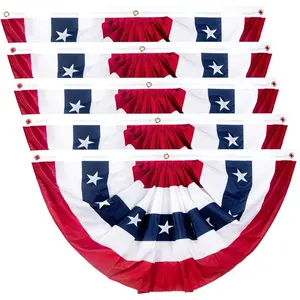 5 Pcs Patriotic American Fan Bunting Flags 17.72" x 35.43" | 100% Polyester Fade Resistant | Pleated Half Fan Flag with Brass Grommets | 4th of July Memorial Day Decor for Garden, Porch & Outdoor