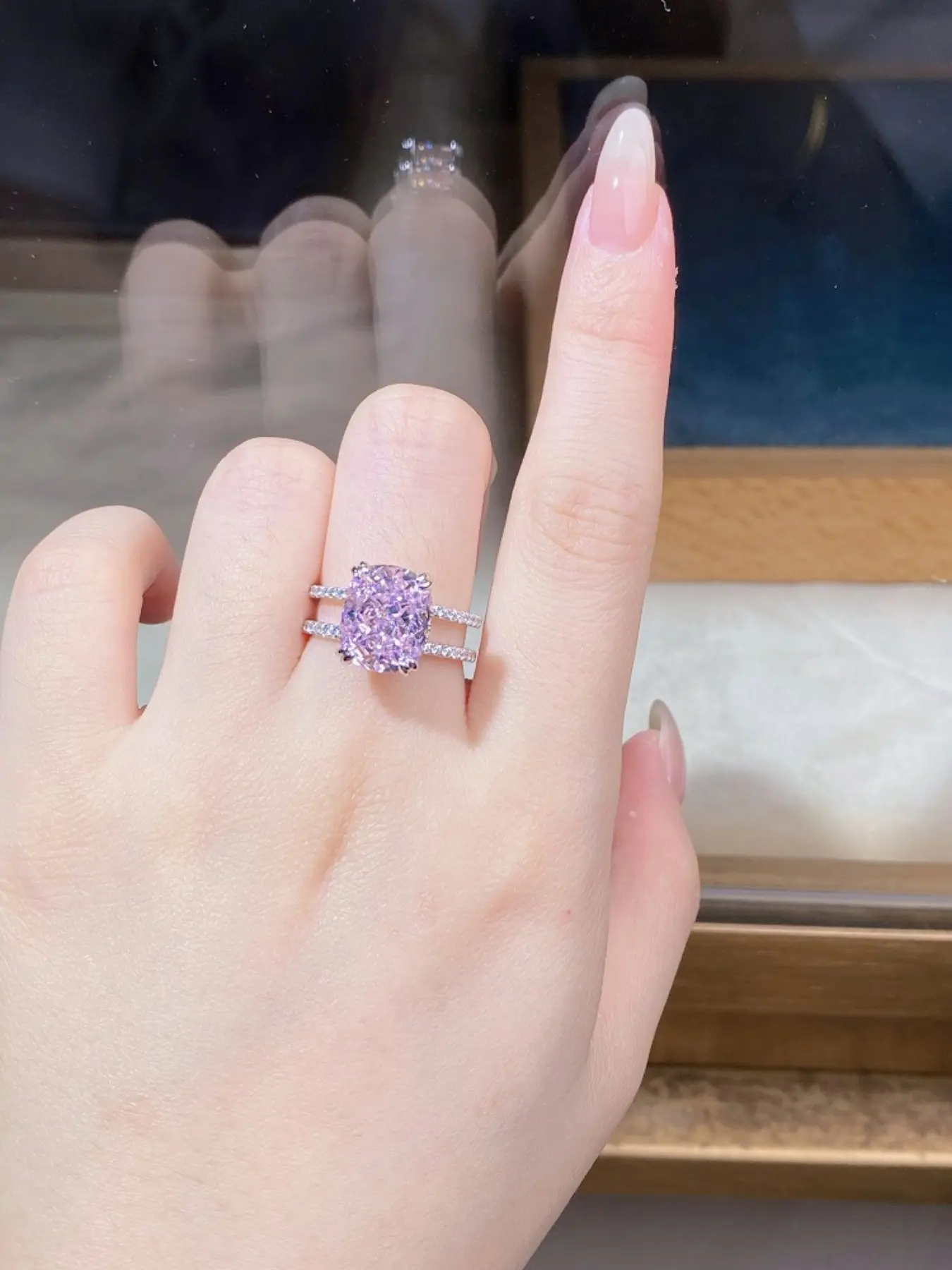 Women's Silver Color Cherry Blossom Diamond Ring, Elegant Ice Flower Cut Zirconia Stone, Trendy Fashion Jewelry Gift