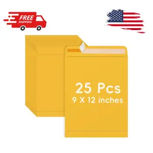 25 Pack 9 x 12 Catalog Mailing Envelopes, Self-Seal Yellow Kraft