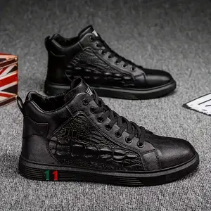 [Comfortable Skate Sneakers] Non-Slip Comfortable Men's Retro High-Top Skate Sneakers - Black, Lace-Up Casual Shoes for Outdoor Activities & Casual Attire Fathersdaygift