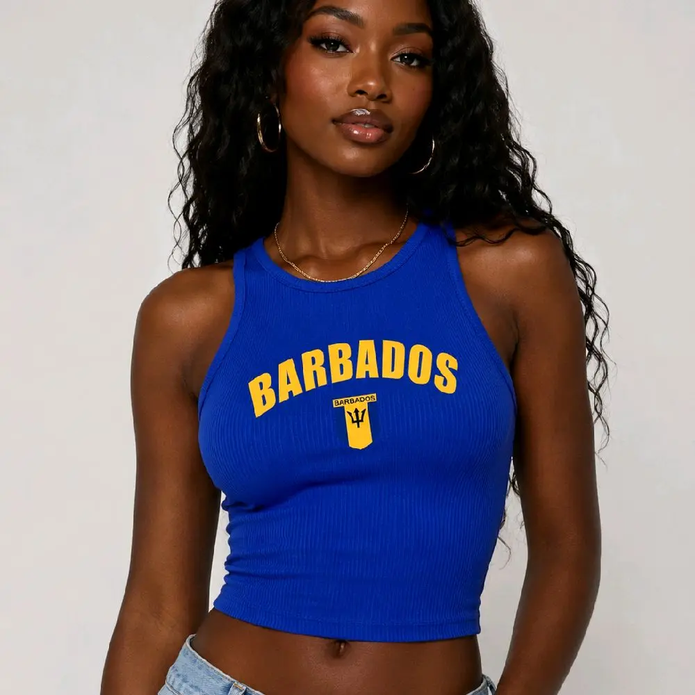 Women’s Barbados Blue Summer Tank Top, Womenswear Casual Sleeveless Top for Daily Wear