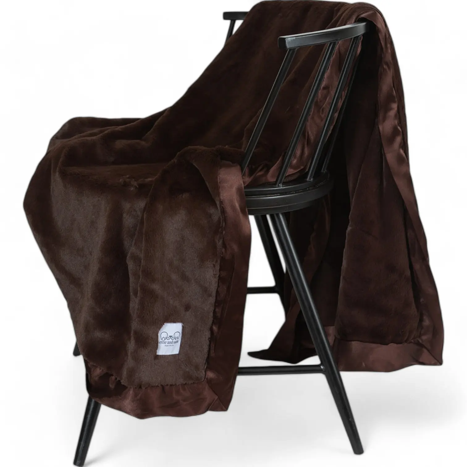 Luxury Throw Blanket with Satin Trim in Luxe Plush, Chocolate