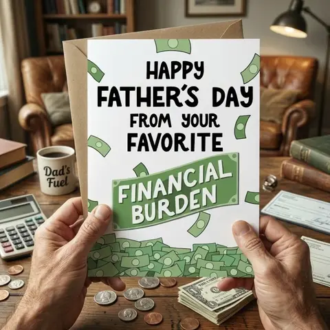 Funny Father's Day Humorous "Financial Burden" Card Set, Custom Message DIY Card for Dad with Blank Inside, Heavyweight Cardstock & Envelope, Son-Daughter Ready-to-Gift Office Stationery