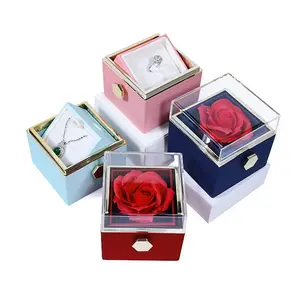 Eternal Real Rose with I Love You Silver Pendant, Forever Red Flower Box with Project Stone，Flower Rose Jewelry Packaging Box, Gift for Mom, Wife, Girlfriend