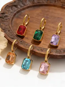 Colorful Gemstone Ear Cuffs Earrings, Stainless Steel Material, 6 Bright Crystal Colors, Enhance Daily Elegance