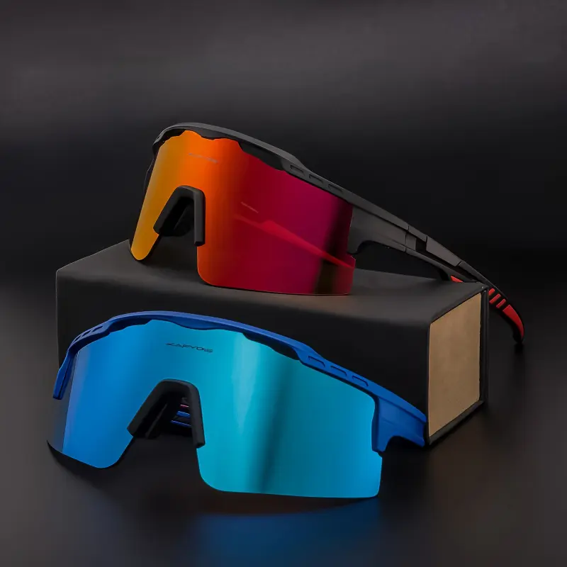 1 Pair KAPVOE MTB Cycling Goggles - Lightweight Protection Eyewear for Adults, Black/Orange & Blue Sleek Frames, Mountain Bike & Race Bike Outdoor Racing Accessories, Mountain Bikes