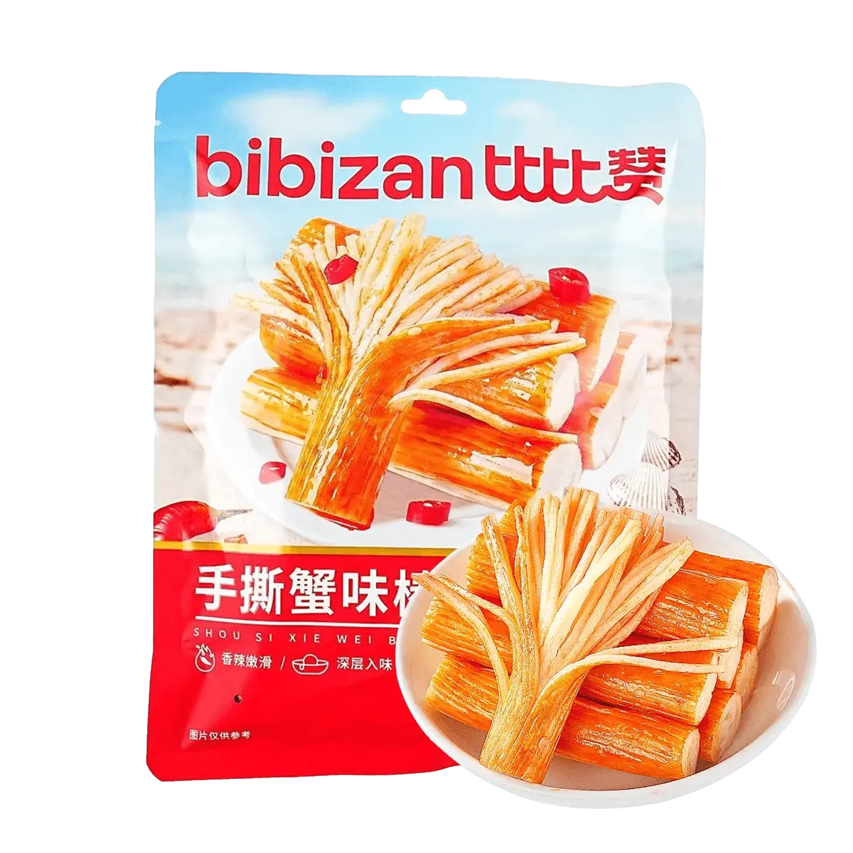 BiBiZan Spicy Shredded Crab Sticks - Instant Seafood Snack, 140g